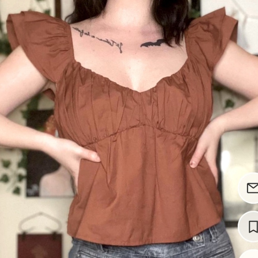 ABERCROMBIE & FITCH Brown Ruffle Poplin Top Small NWT